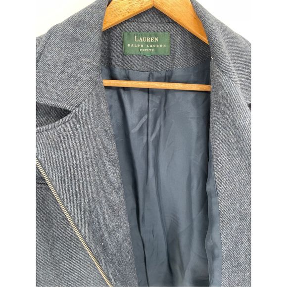 Lauren Ralph Lauren Blazer Jacket Women Petite Small Full Zip Moto Blue Wool - Picture 6 of 13